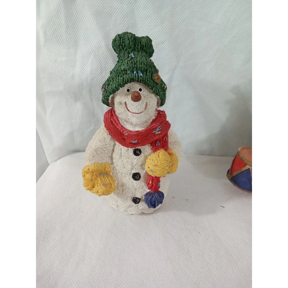Snowman Figurines Vintage Resin Red White‎ Yellow Drum Christmas Holiday